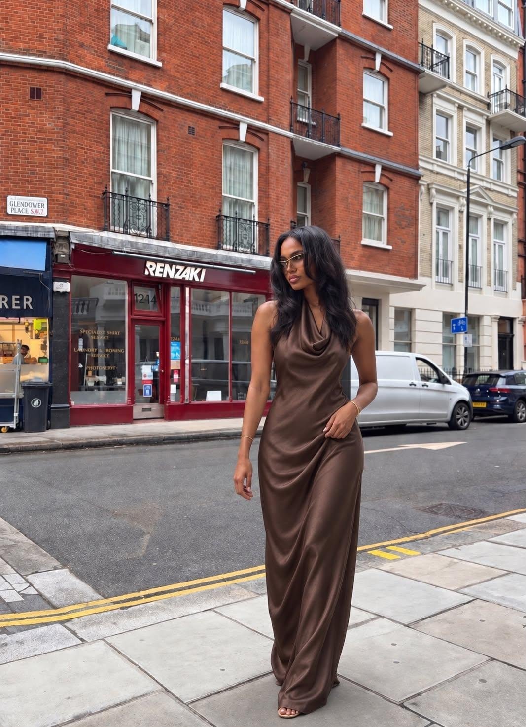 Satin Muse Dress Καφέ