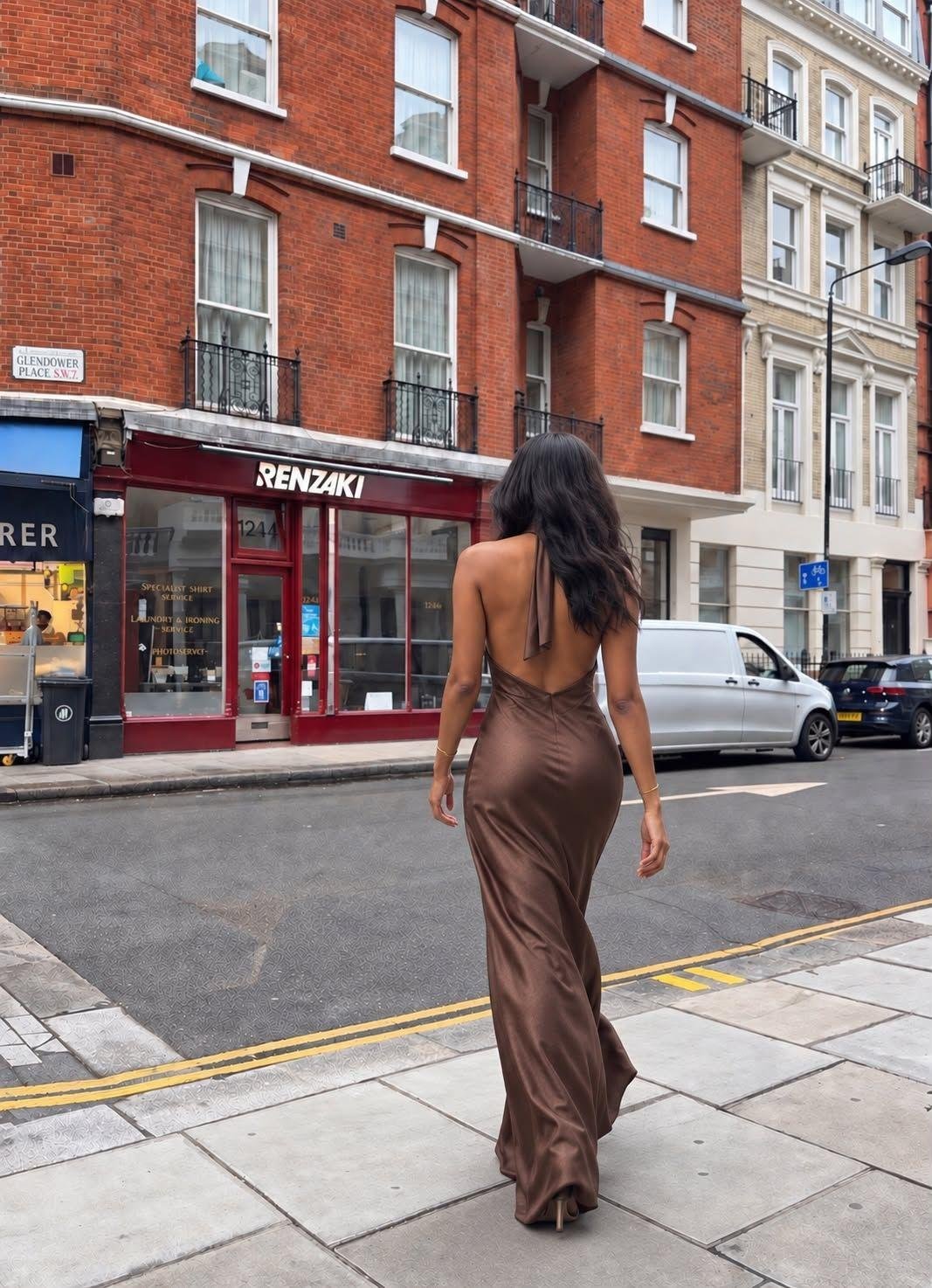 Satin Muse Dress Καφέ