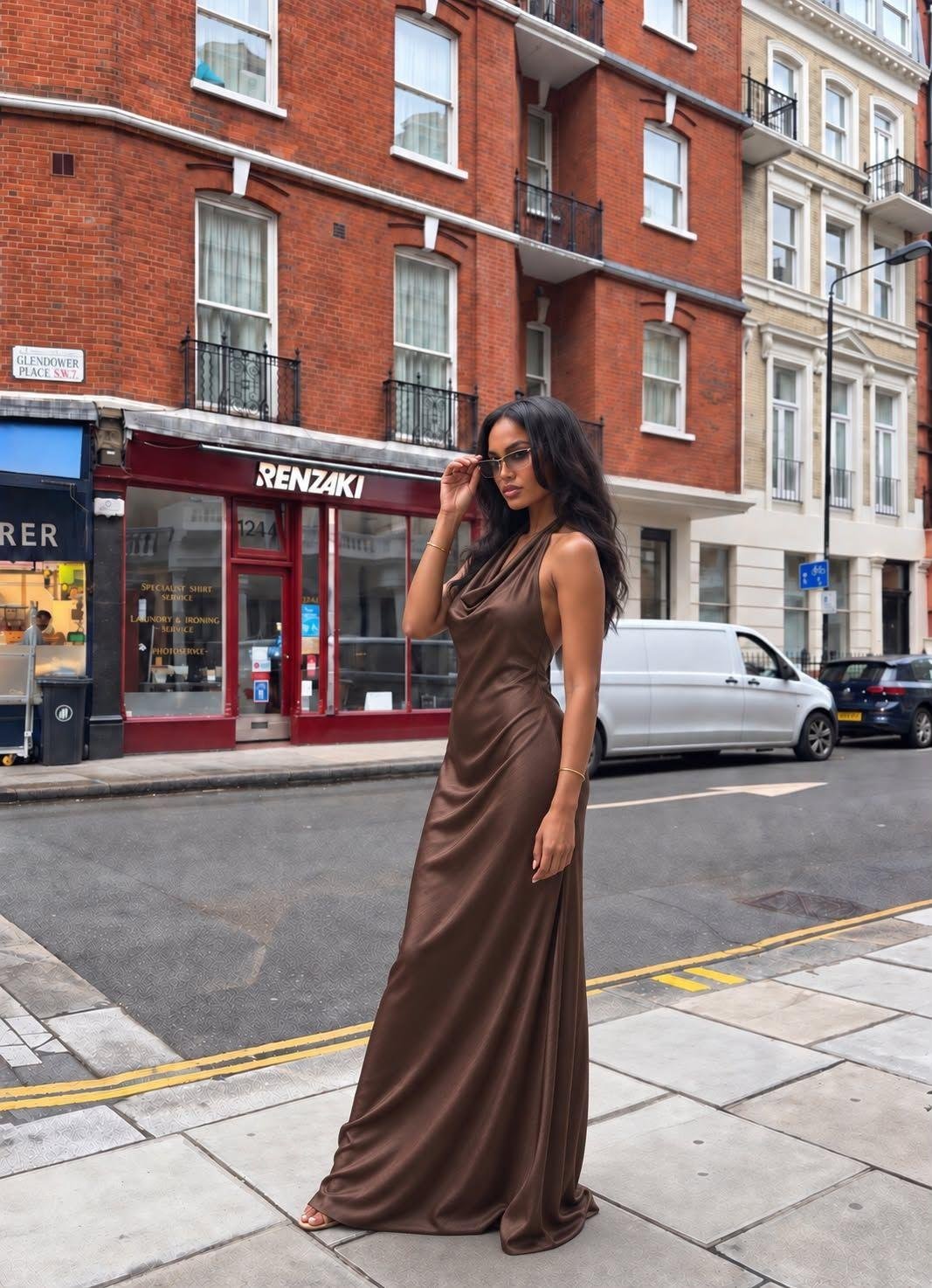 Satin Muse Dress Καφέ