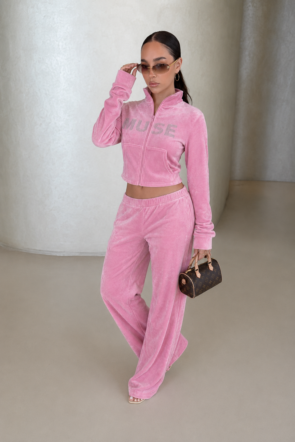 Greca Velvet Set Ροζ
