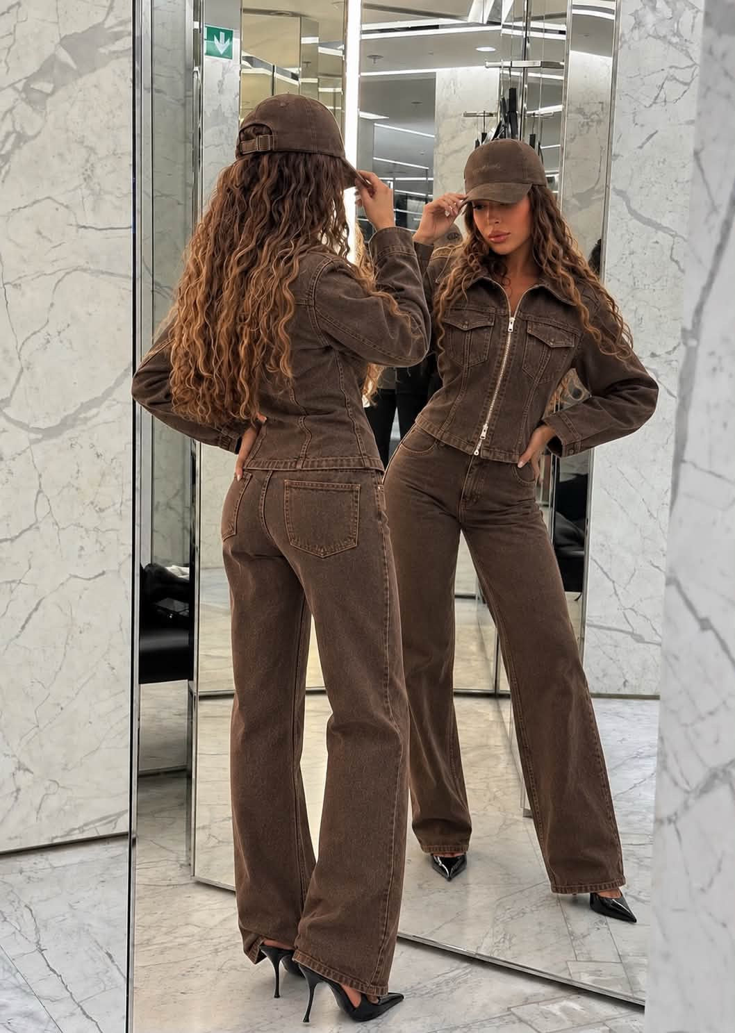 Hailey Jean Set Καφέ