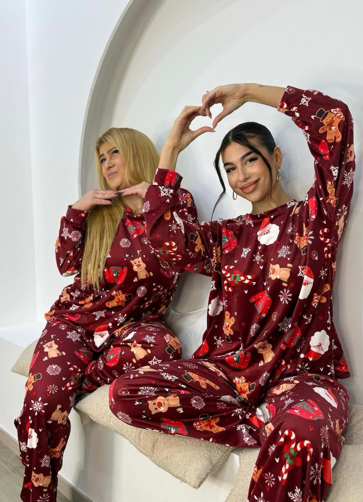 Ho Ho Ho Χριστουγεννιάτικη Βελούδινη Πιτζάμα σε μπορντό