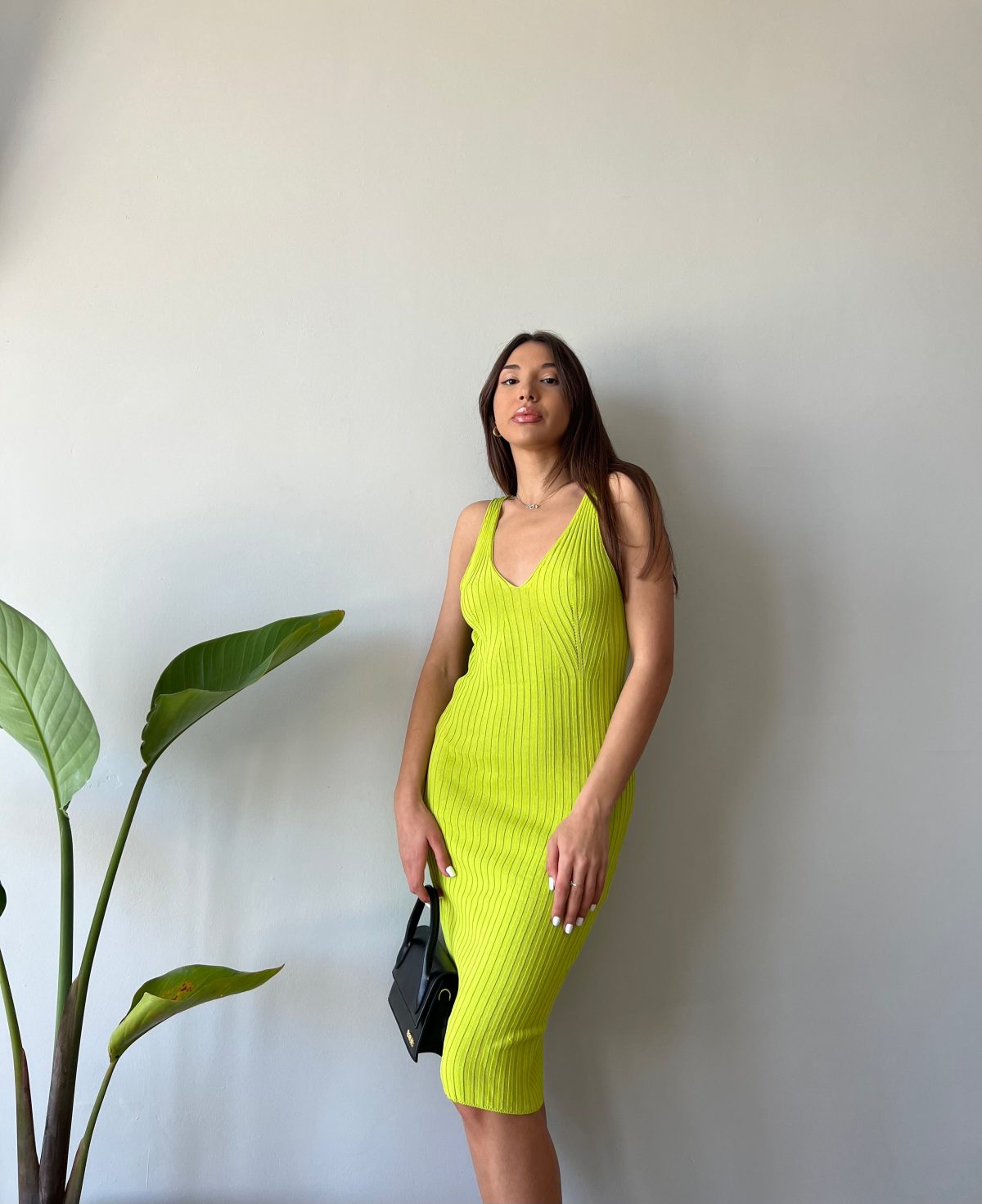 Quinn Midi Ribbed Dress (Lime) - Image 6