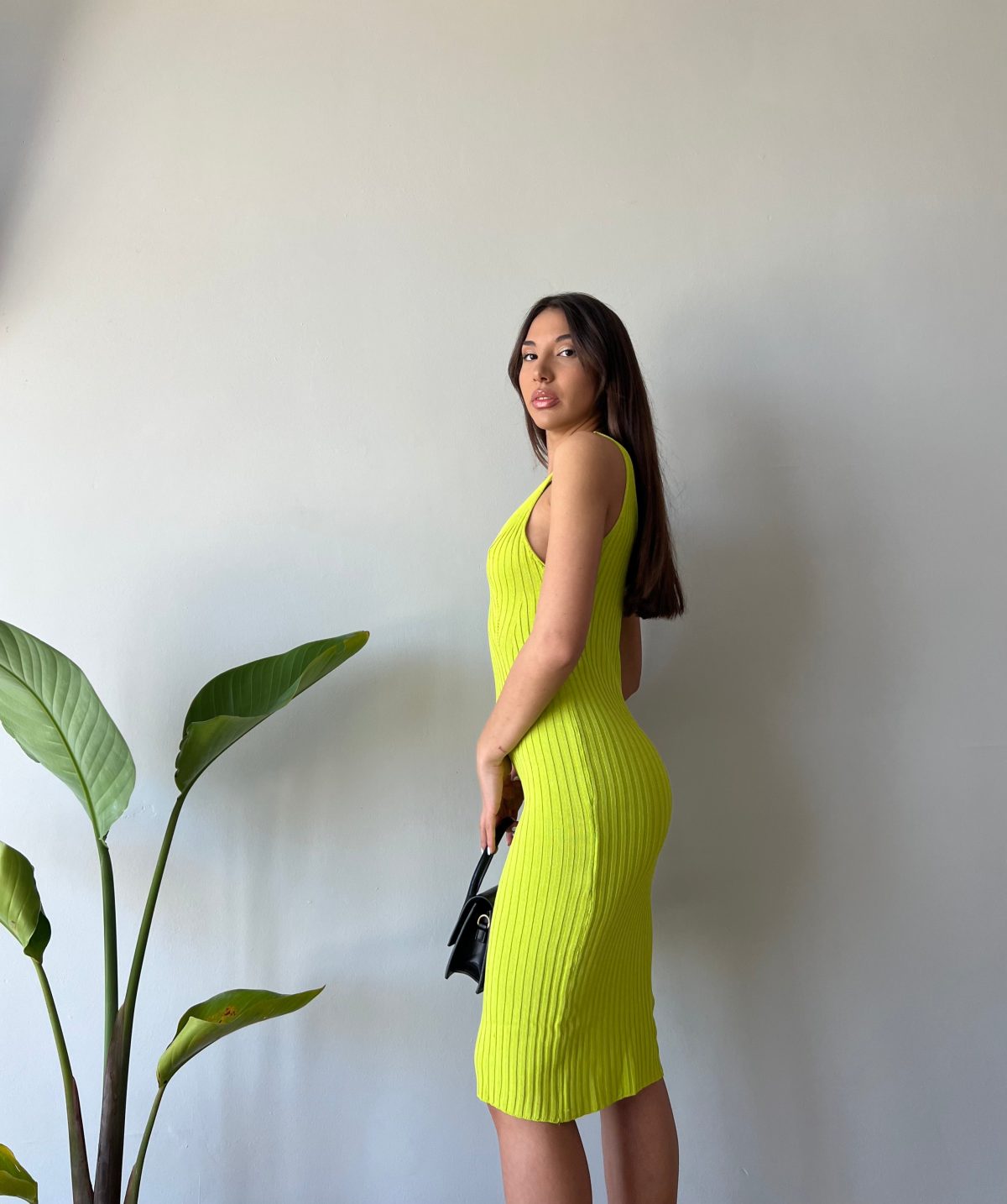 Quinn Midi Ribbed Dress (Lime) - Image 4