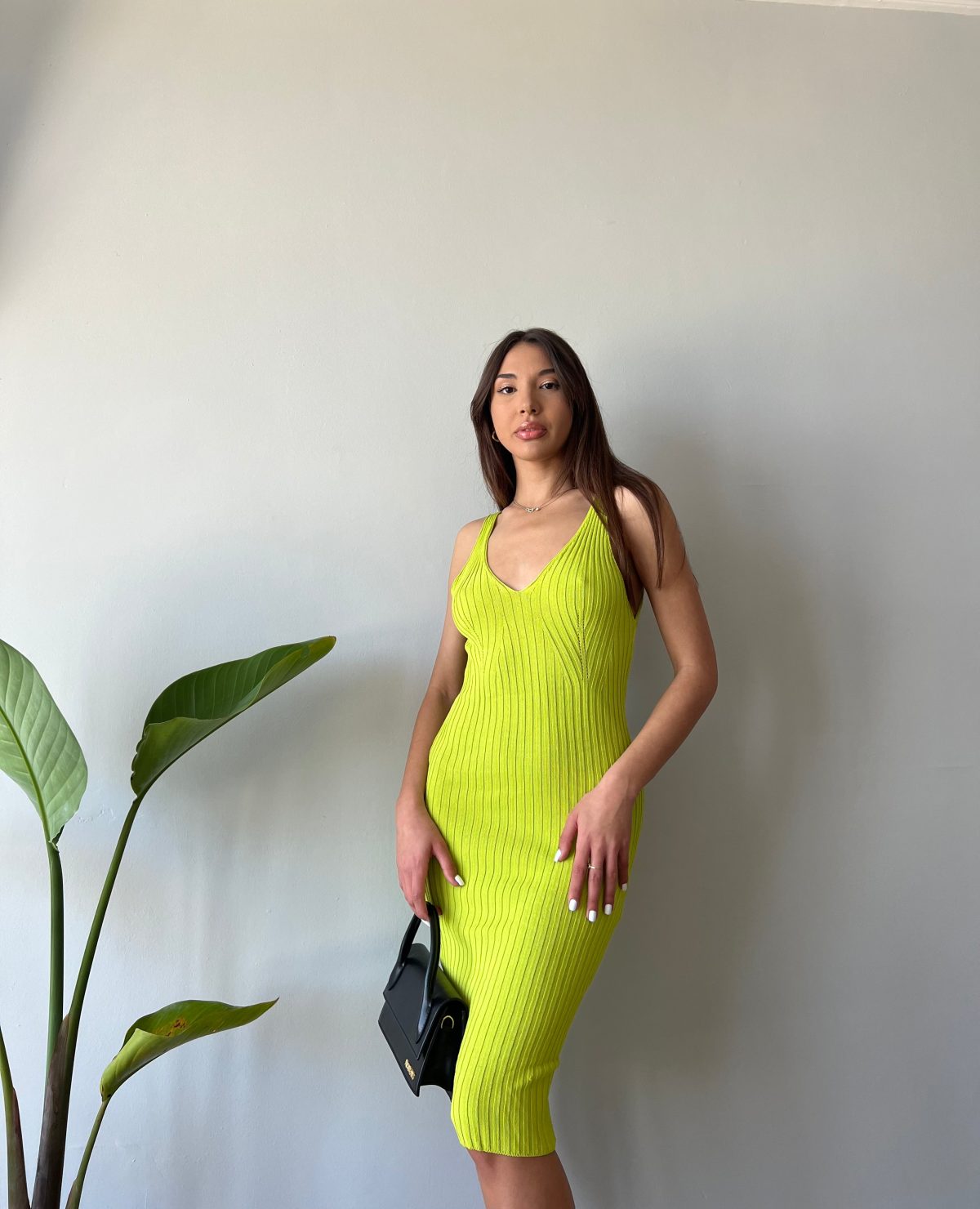Quinn Midi Ribbed Dress (Lime) - Image 5