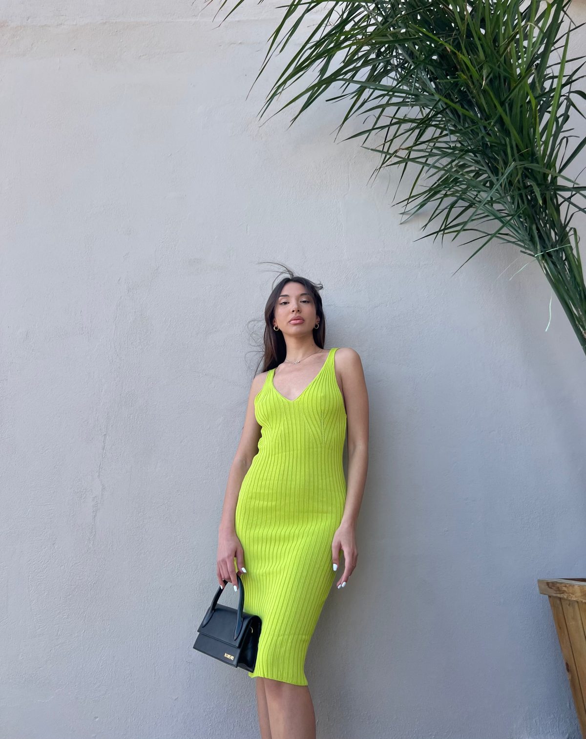 Quinn Midi Ribbed Dress (Lime) - Image 7