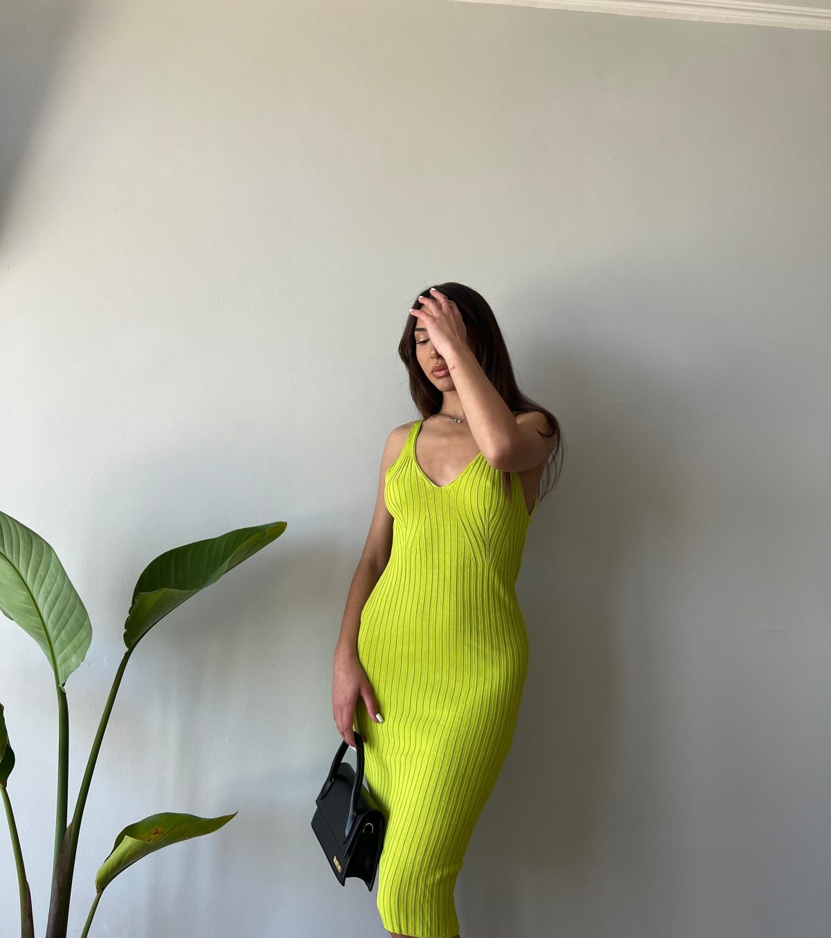 Quinn Midi Ribbed Dress (Lime) - Image 2