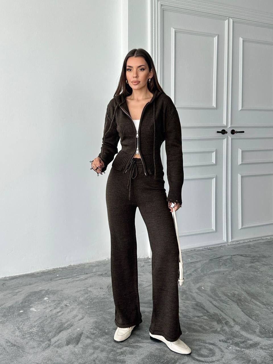 img_0987 Sabrina Knit Jacket Set Καφέ - Image 1