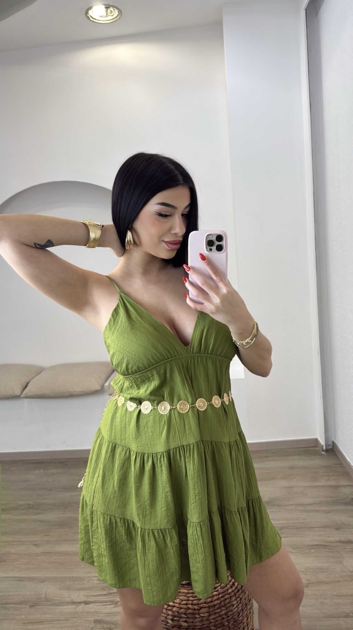 Anna Mini Dress Λαδί - Image 2