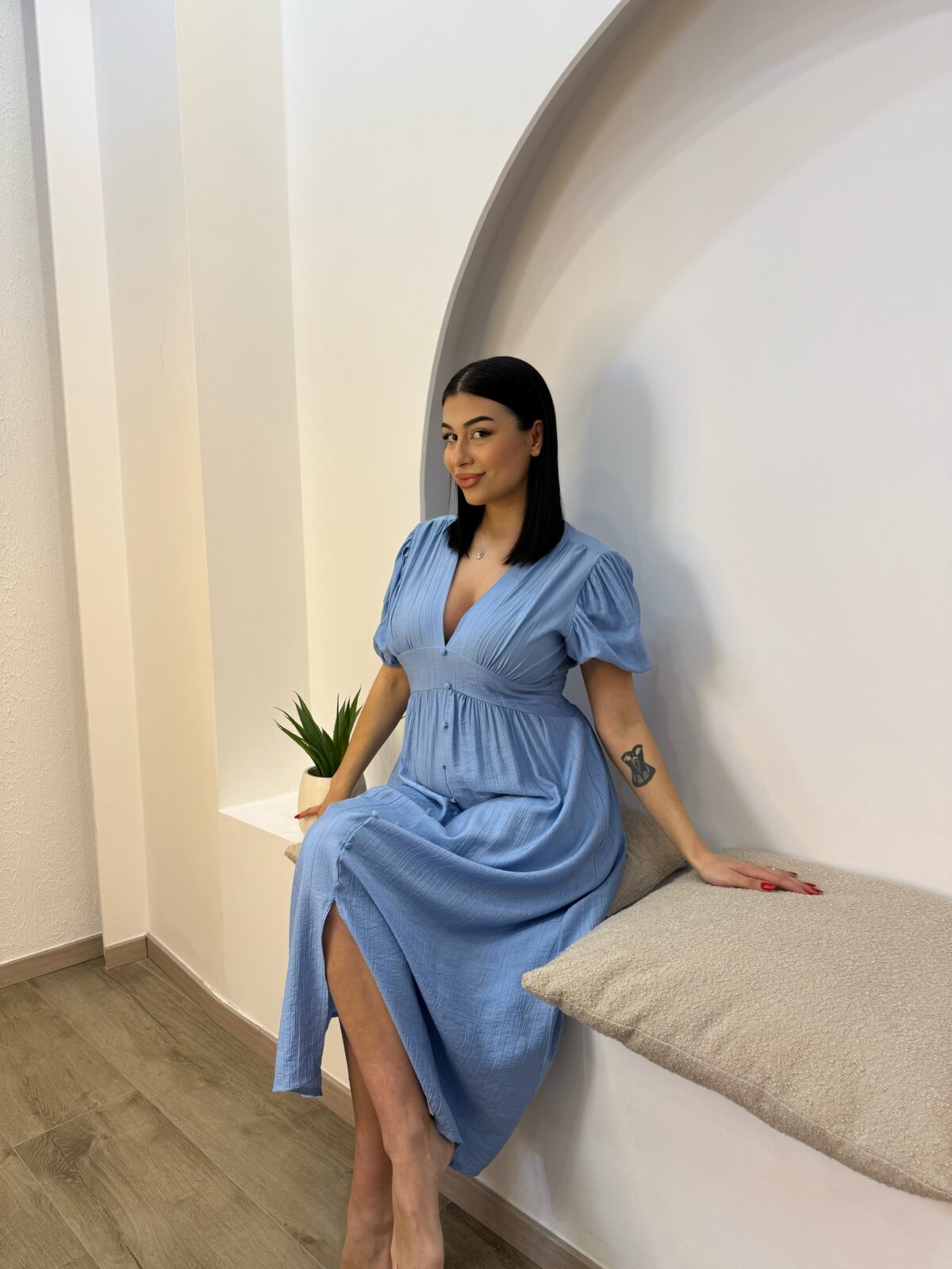 Carolina Linen Dress Γαλάζιο - Image 4