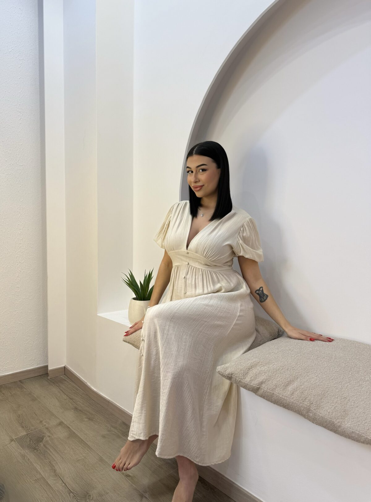 Carolina Linen Dress Μπεζ - Image 4