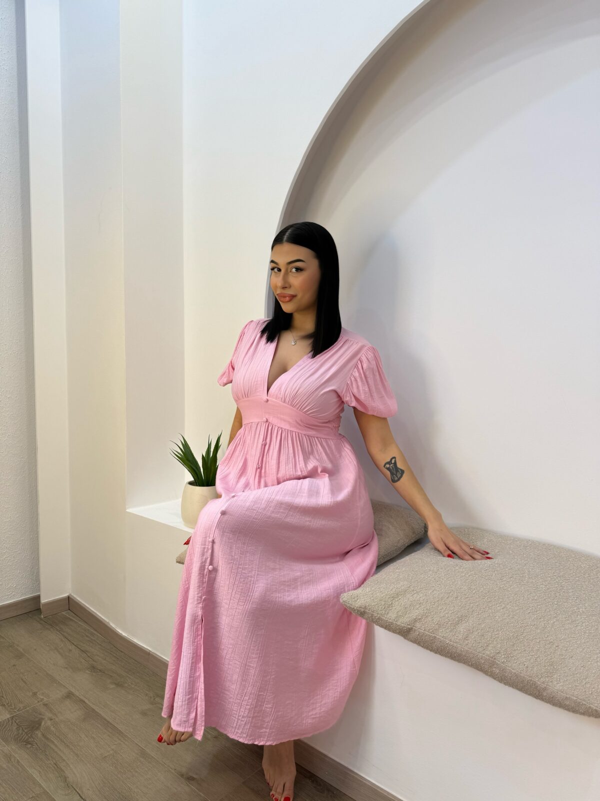 Carolina Linen Dress Ροζ - Image 4