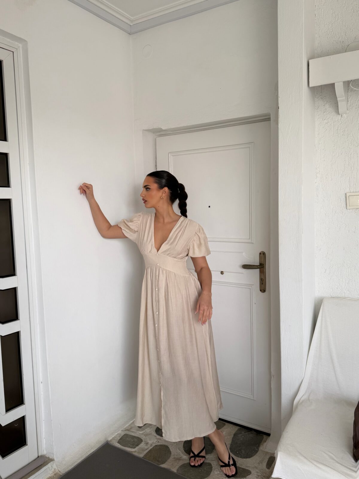 Carolina Linen Dress Μπεζ - Image 3