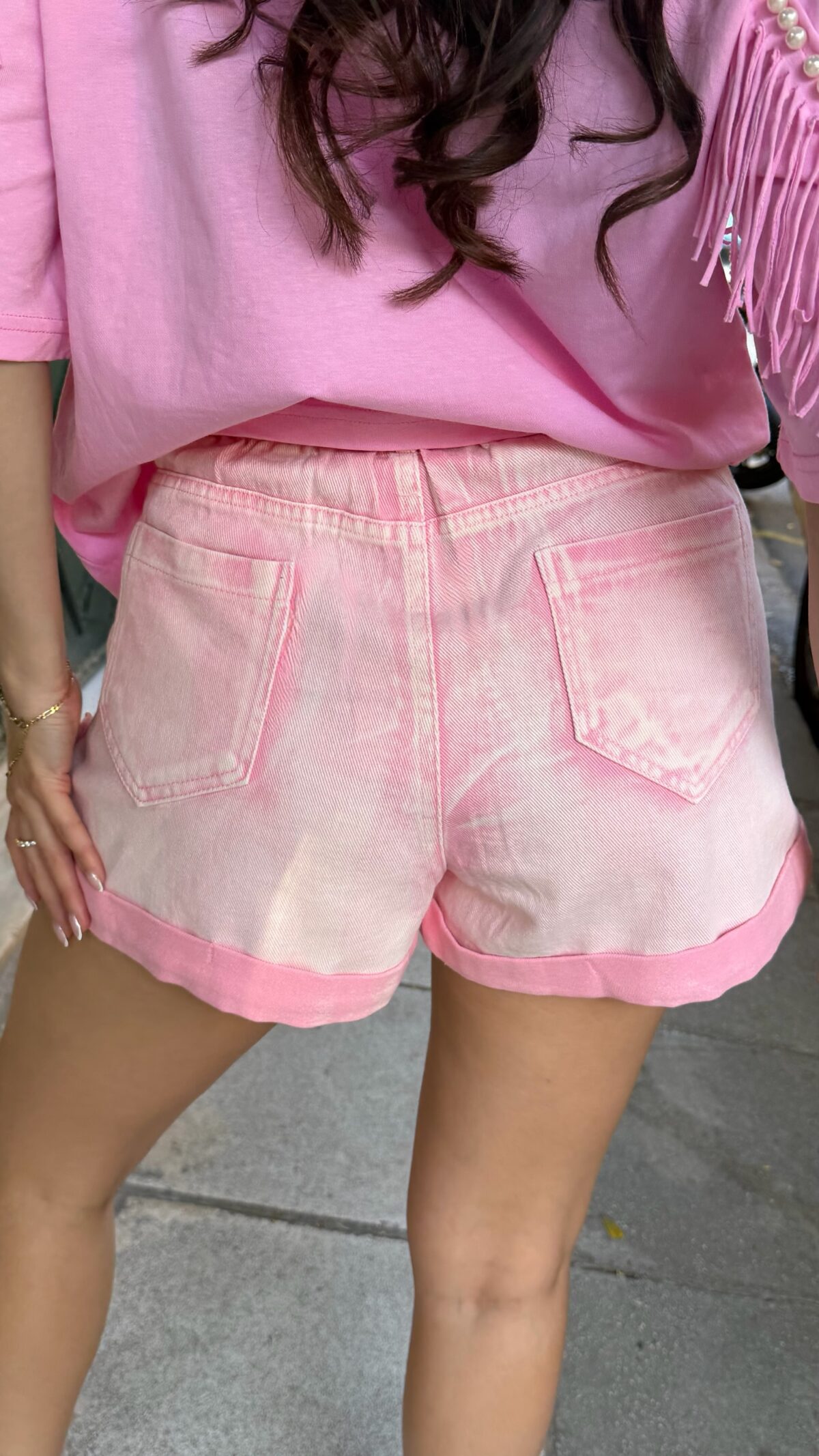 Shorts Jeans Με Λουλουδάκια Ροζ - Image 2
