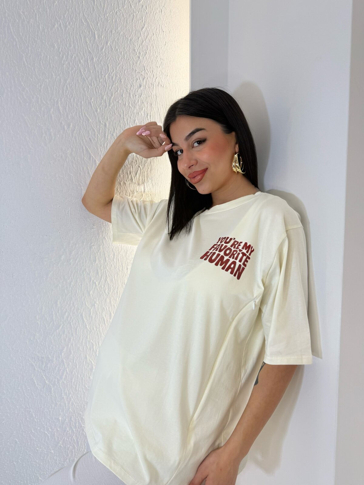 T-shirt Θηλασμού Μπεζ Με Φερμουάρ You Are My Favorite Human - Image 2