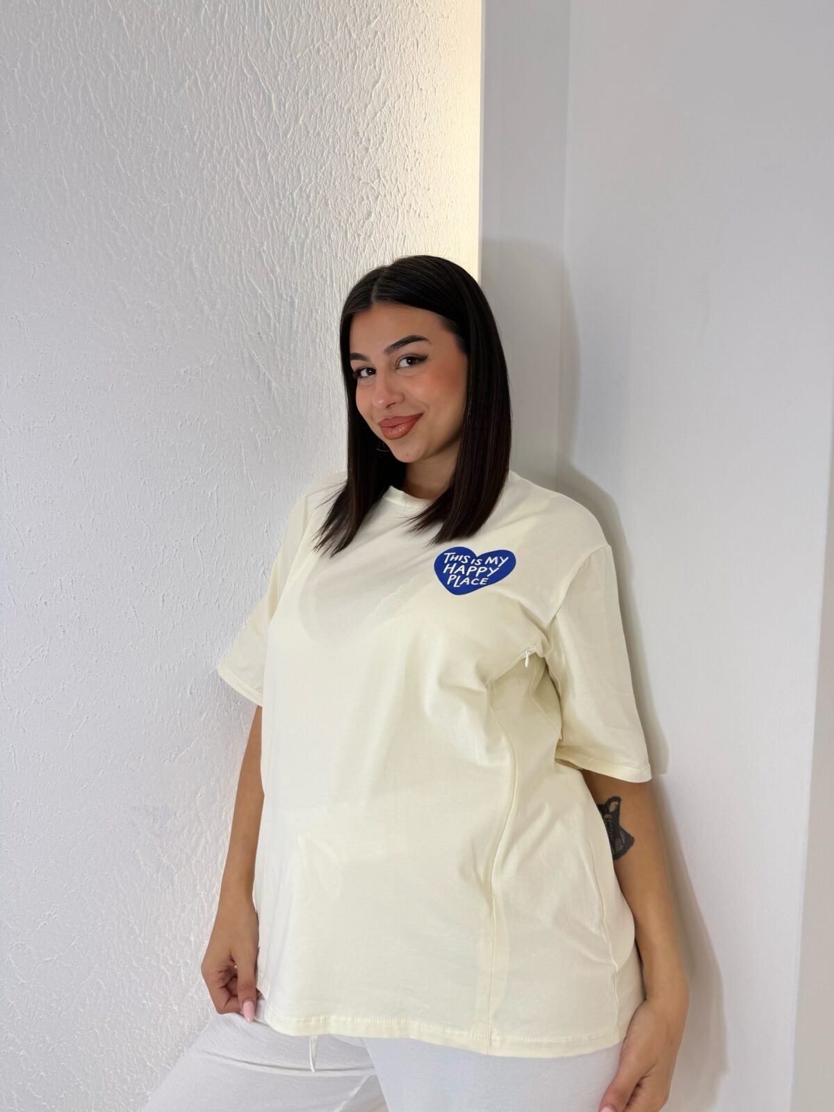 T-shirt Θηλασμού Μπεζ Με Φερμουάρ This is my happy place - Image 2